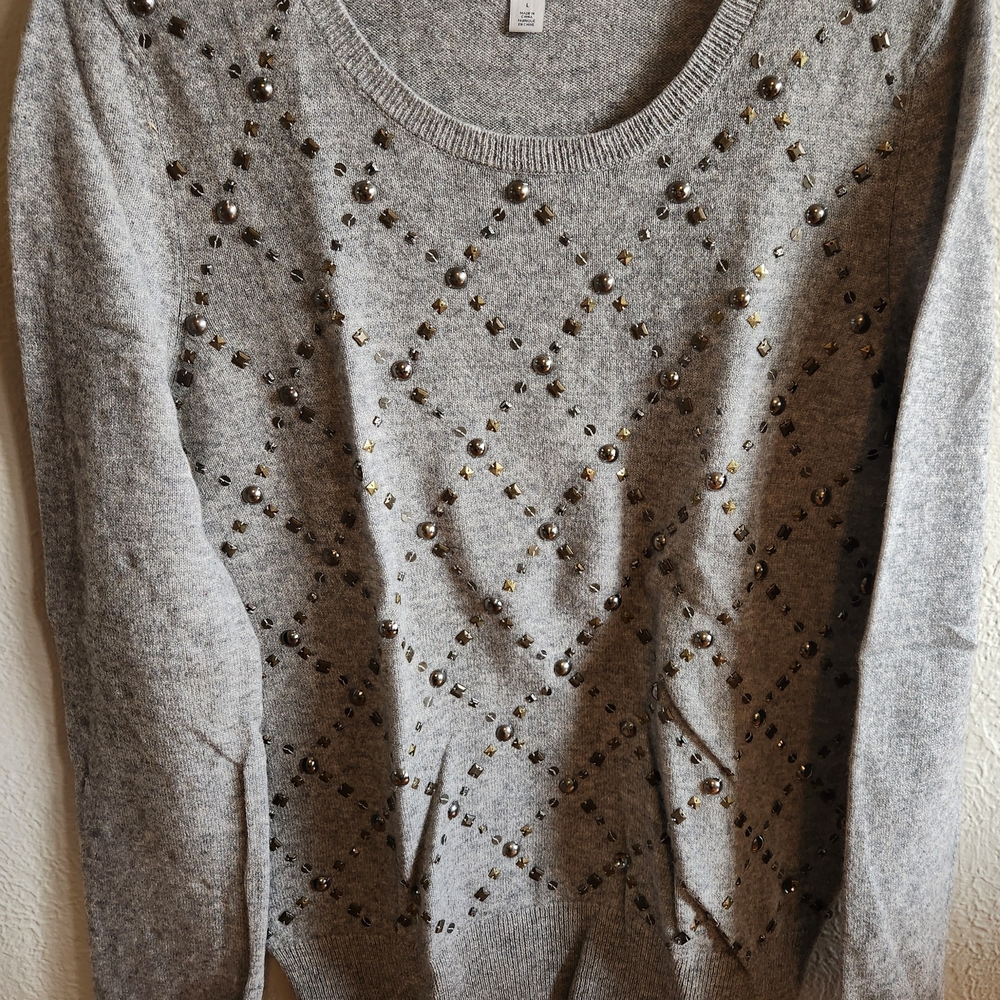 Halogen Gray Sweater with Gold Studs